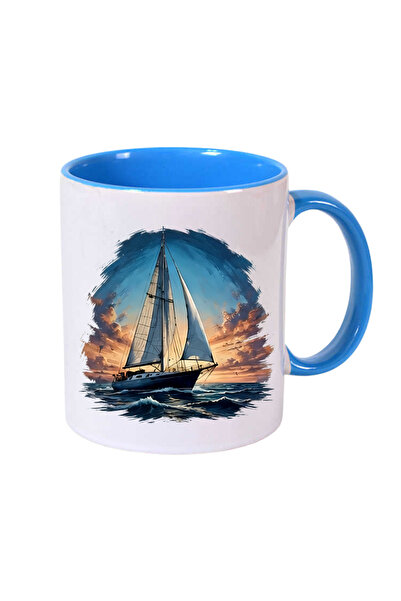 CERCİBAZAAR Special Design Porcelain Mug with Sea and Sailing Theme – 300 ml ...