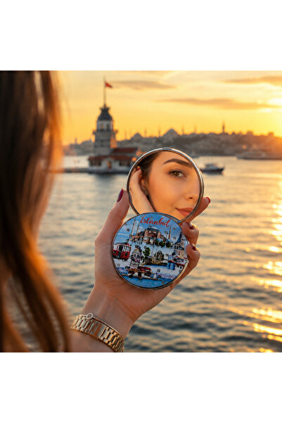Kuzey Tacı İstanbul Hatırası Metal Cep Aynası Şehir Temalı Dekoratif ve Kulla...