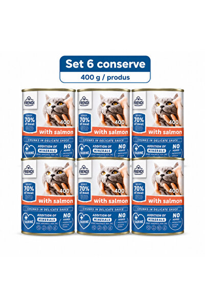 FRENDİ Cat cu Somon, hrana umeda pentru pisici, Set 6 conserve, 6 x 400 g