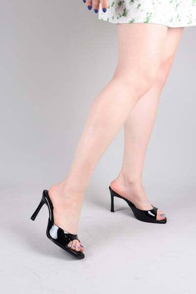 Birikon Marale Patent Leather Thin Heeled Slippers Black