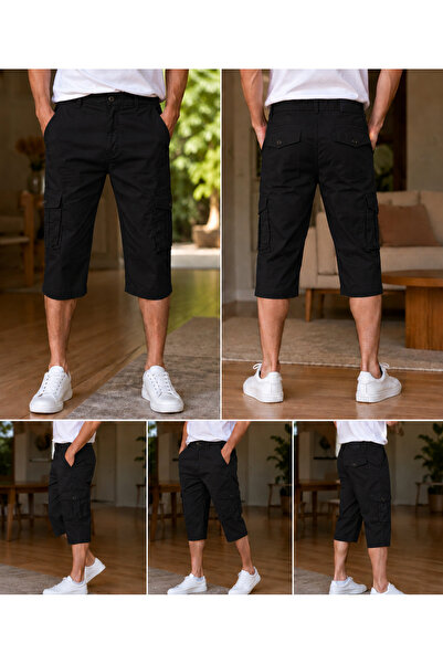reepi Blugi negri pentru bărbați, slim fit, capri, lycra, gabardină, cu buzun...