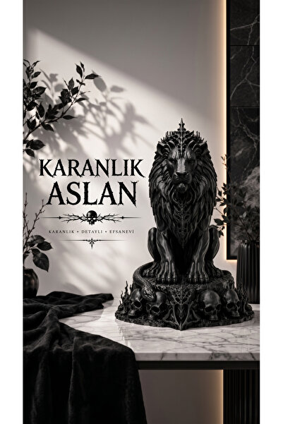 uAmor Siyah Aslan Hükümdar - Premium Tasarım Lüks Dekoratif Masaüstü Biblo 20 CM