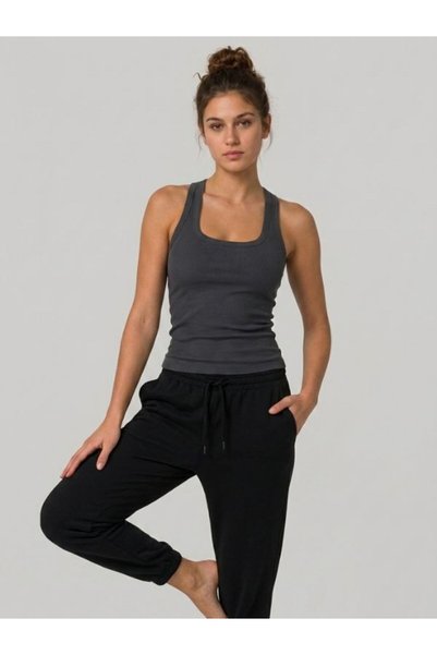 EXPECTED Women's Smoked Ribbed Thick Strap Basic Blouse Ribbed Sports Athlete Bodysuit
