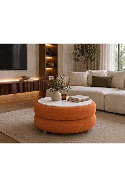 own home Venüs Doğal Formlu Teddy Kumaş Kaplamalı Ahşap Ayaklı Modern Orta Sehpa