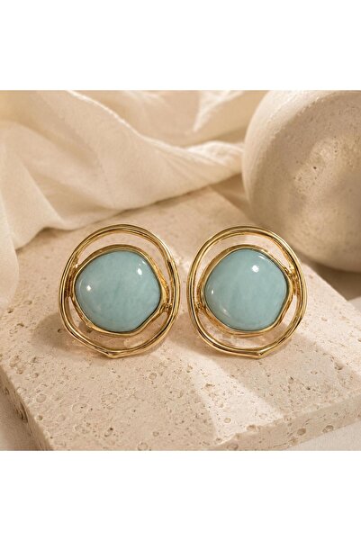 So Much Accesories Gold Framed Blue Stone Women's Earrings