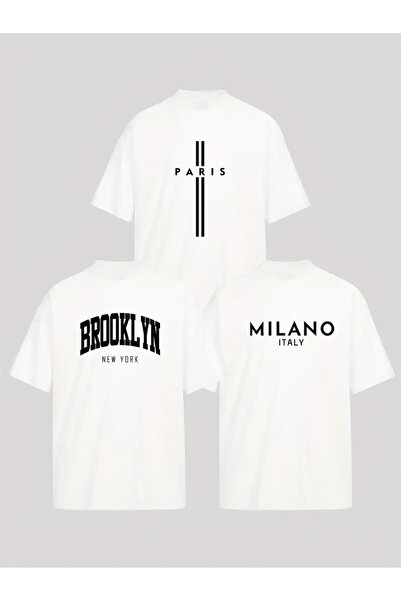 JENOLAN Pack of 3 Printed White and Black T-Shirts Oversize Casual Unisex