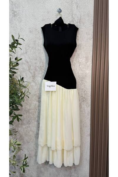 ANGELINSA Soft Black and White Dress with Separate Shawl