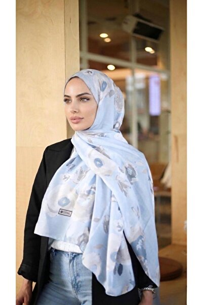 YILDIZ SCARFS شال قطني مستورد بنمط روزا - أزرق فاتح