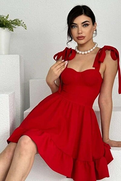 CKM MODA فستان أطلس من فورلي برباط من الخلف باللون الأحمر