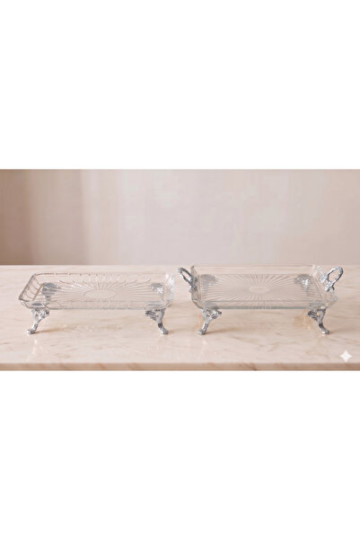 ASSA BAZAAR Set of 2 Glass Serving Bowls with Gold Handles and Feet, Decorati...