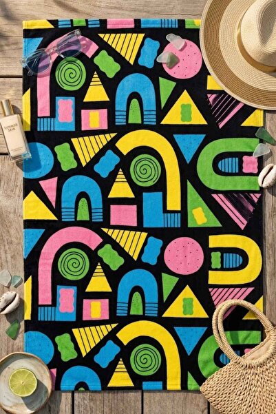 Haribo Retro Geometric Patterned Microfiber Beach Towel