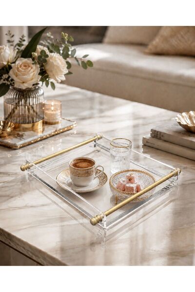 Santara ÖZEL TASARIM KULPLU 2 KİŞİLİK SUNUMLUK PLEKSİ TEPSİ & SÖZ TEPSİSİ 20 X 25 CM