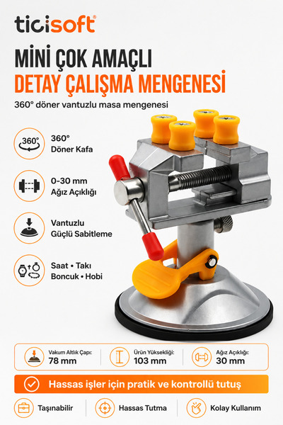 Ticisoft 360 Derece Döner Vakum Tabanlı Mini Mengene – Saat, Takı, Boncuk ve ...