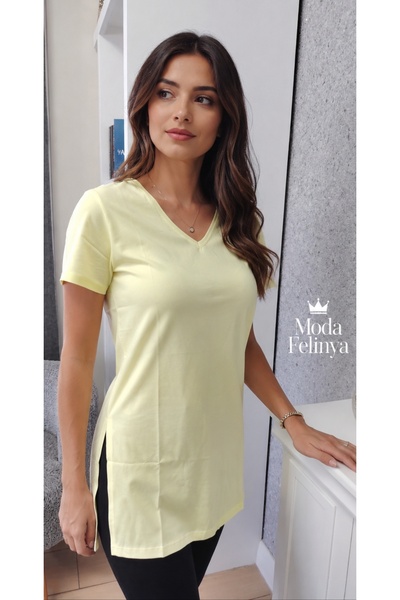 moda felinya KADIN KISA KOLLU AÇIK SARI RENK TAYT ÜZERİ KULLANIM İÇİN İDEAL Y...