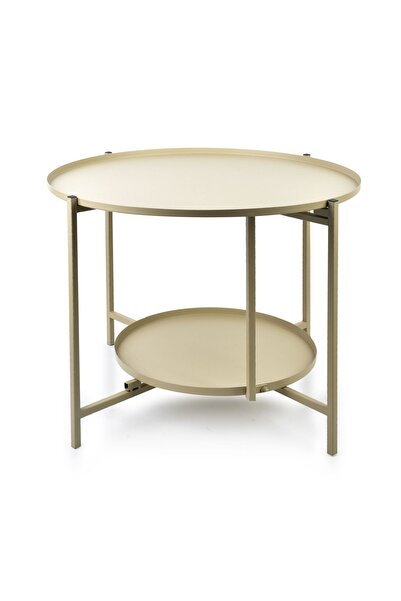 MONDEX Măsuță de cafea metalică LUCAS 60.5 x 45 cm Bej cu 2 niveluri
