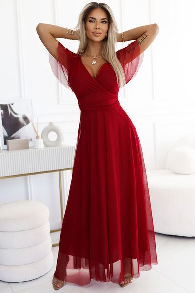 OEM NASTIA Rochie lungă cu decolteu și mâneci scurte - burgundy Casual