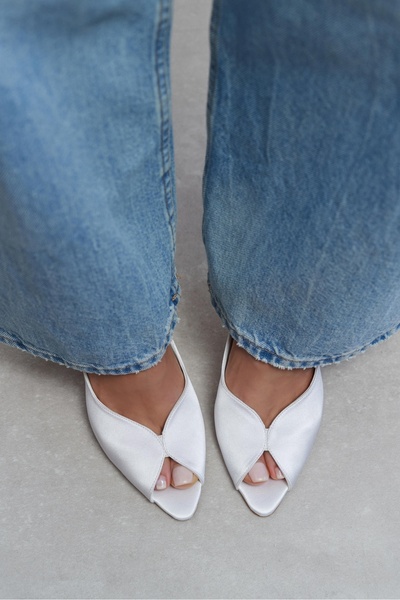 NİŞANTAŞI SHOES Γυναικεία παπούτσια με τακούνι Roxy White Satin με λεπτομέρει...