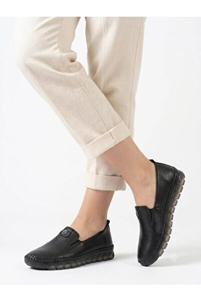 Voyager Women's Black Genuine Leather Orthopedic Sole Casual Shoes