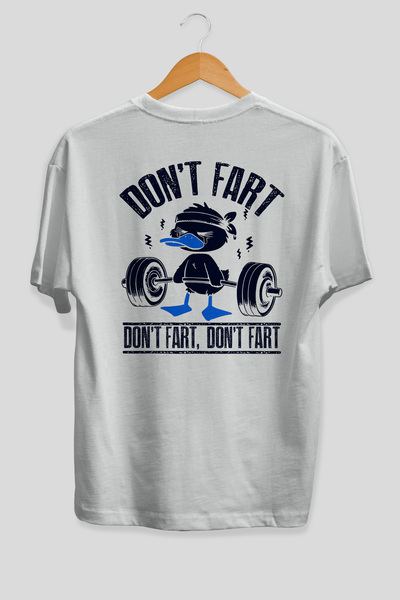 Ankhises Tricou alb Dont Fart oversize cu imprimeu pe spate, 100% bumbac, îmb...