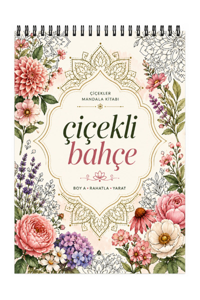 Pembe Yayınevi Mandala Boyama Kitabı - Yetişkinler İçin Rahatlatıcı Boyama Sayfaları - Çiçekli Bahçe