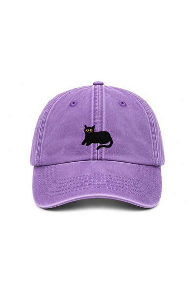 WeavedCo Minimalist Black Cat Embroidered Vintage Washed Cap Hat