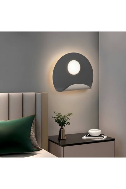 Happy Light Modern Led Curved Round Electric Wall Sconce in a Lead Grey and W...
