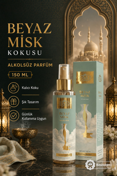 İlkbenaldim Babalar Günü Hediyesi Beyaz Misk Kokusu Alkolsüz Parfüm 150 ml.