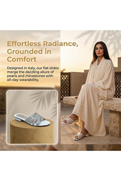 Dhiaa Walk New Product Promotion Glitter Pearl & Rhinestone Flat Slide Sandal...