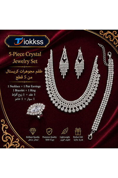 Tiokkss 5pcs Rhinestone Jewelry Set for Women, Crystal Necklace Earrings Brac...