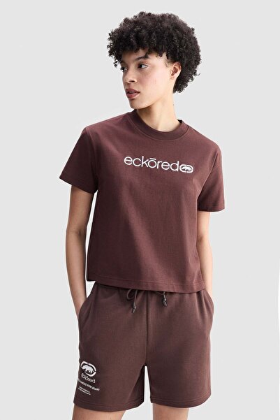 ecko unltd. Ecko Red Victoria Loose Fit Crop Crew Neck Printed 100% Cotton Wo...