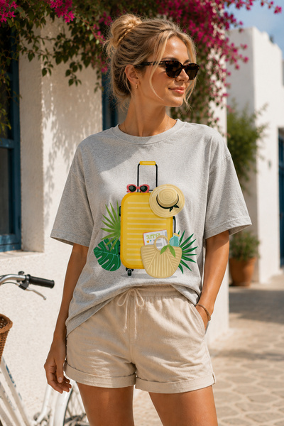 ArtYus Tricou oversize unisex cu imprimeu Summer Vacation, cu gât tip crewnec...