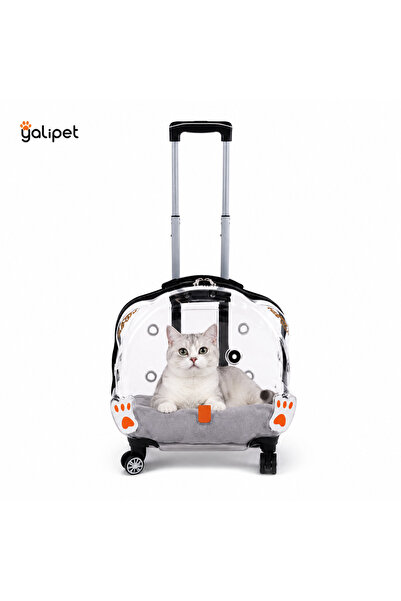 yalıpet Tekerlekli Şeffaf Kedi Taşıma Çantası Çekçekli Köpek Taşıma Valizi