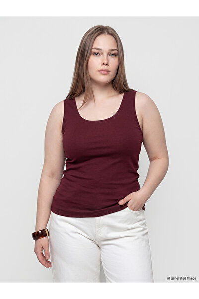 LC Waikiki Lcwaikiki Curve Burgundy Large Size U-Neck Women's Undershirt