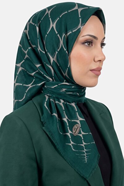hadiora وشاح نسائي من القماش المضلع باللونين الأخضر والأبيض بنمط هندسي
