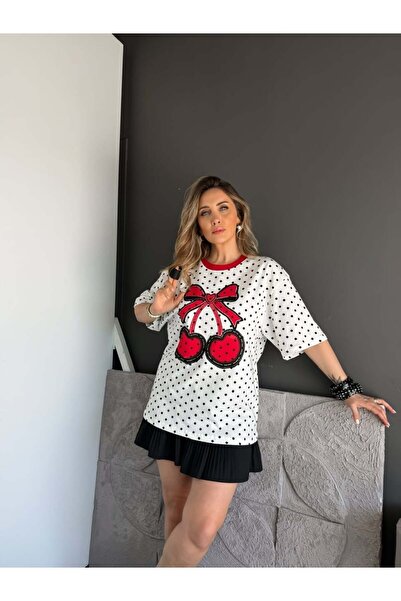 Zerrincan Giyim Puantiyeli Kirazlı Tshirt