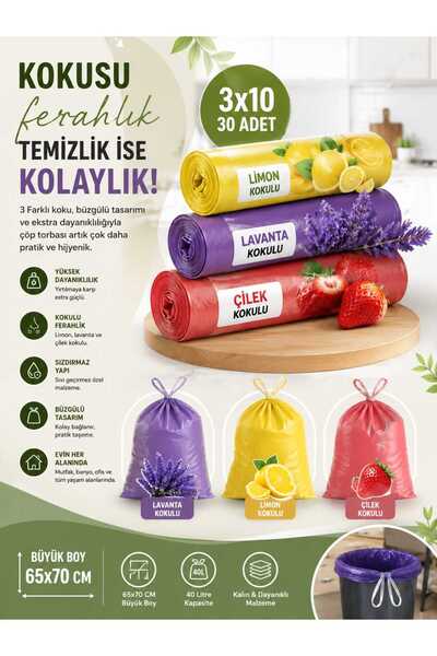 ASG 30 Large Size Bags of 3 Types (Strawberry-Lemon-Lavender) Scented 65X70 c...