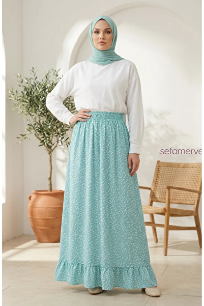 sefamerve Elastic Waist Polka Dot Patterned Skirt 0310-02 Green
