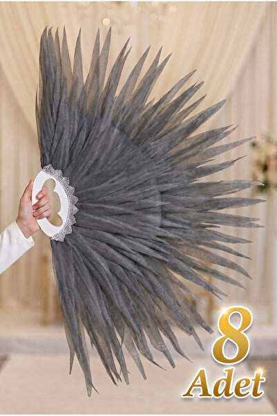 ZEYMERADE Koyu Gri Saçaklı Dans Yelpazesi, 8 Adet Büyük Boy 120x80cm, Kına Ge...