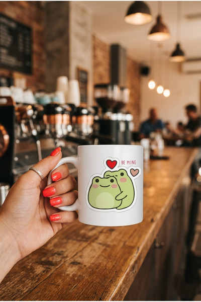 chic crazze Be Mine Cute Frog Patterned 407 ml Porcelain Mug – Love-Themed Sp...