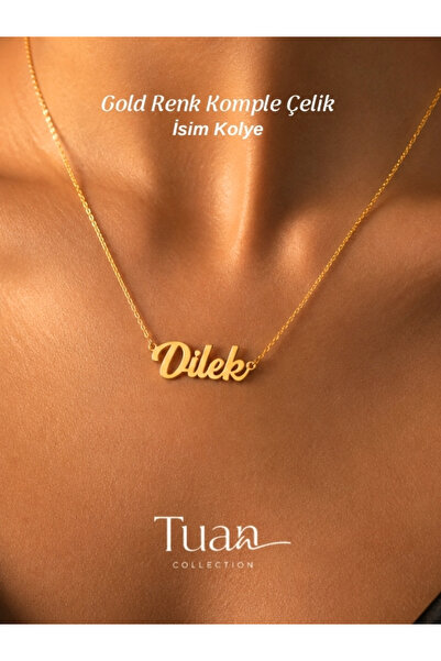 Tuan Collection Komple Çelik Kişiye Özel İsim Kolye Özel Tasarım İsim Gold Re...