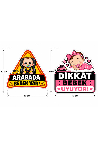 TRİMENT3D 2’li Bebek Araç Sticker Seti – Arabada Bebek Var & Dikkat Bebek Uyu...