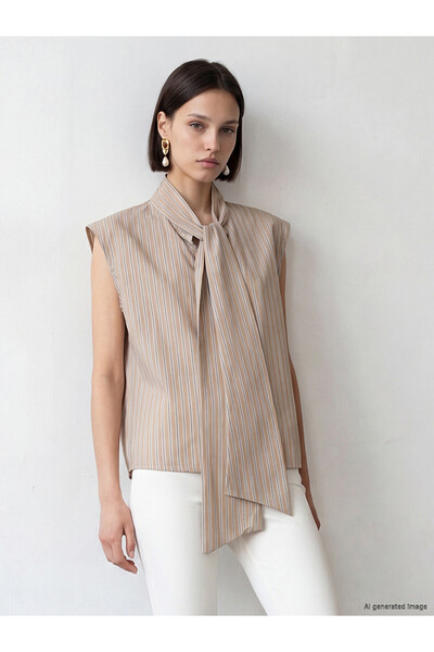 LC Waikiki Nevavm Women's Striped Shirt with Tie Detail
