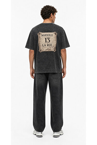 Respire Tricou supradimensionat negru, spălăcit, stil Marseille