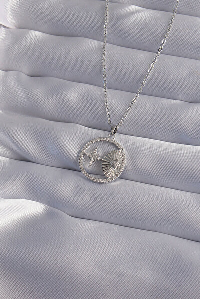 OGHAMAY 316L Steel Chain Silver Color Zircon Stone Star Figure Oval Necklace