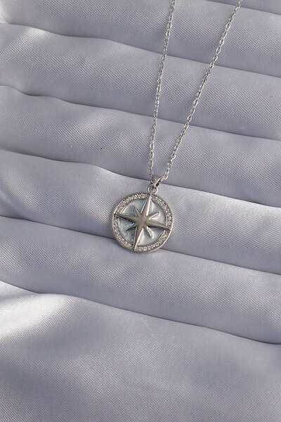 OGHAMAY 316L Steel Chain Silver Color Zircon Stone Polar Star Necklace