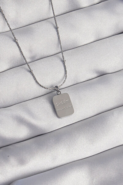 OGHAMAY 316L Steel Silver Color Square Charm Model Necklace