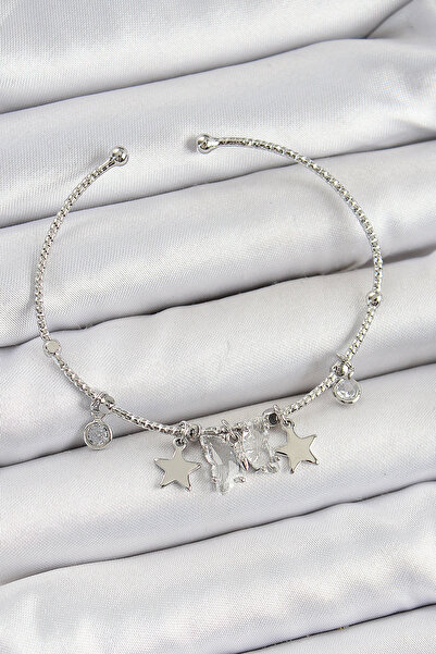 OGHAMAY Brass Zircon Stone Butterfly and Star Model Silver Color Charm Bracelet