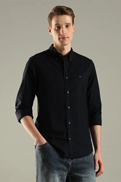 Tommy Hilfiger Mens Black Solid Regular Fit Cotton Shirt