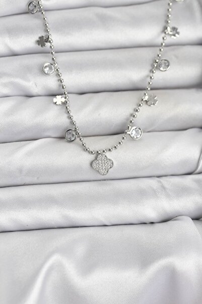 OGHAMAY Brass Silver Color Clover Model Women's Necklace