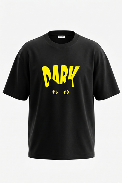 Anetos Μπλουζάκι Dark Cat Design Back Printed Βαμβακερό Μαύρο Oversize T-shirt